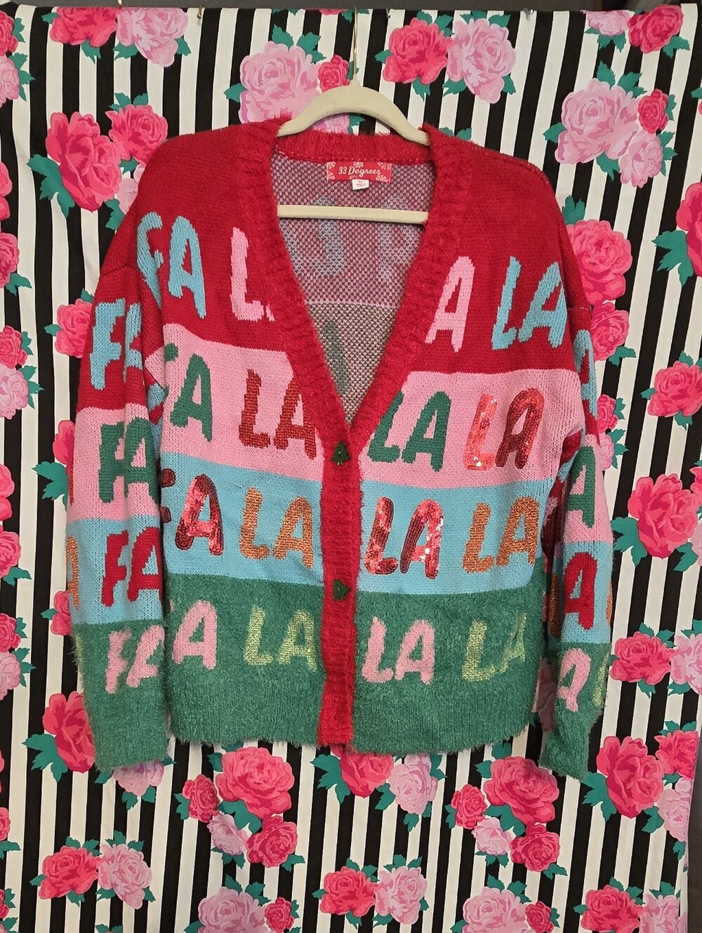 32 Degrees Colorblock 'LA LA' V-Neck Cardigan - Red, Pink, Teal, Green